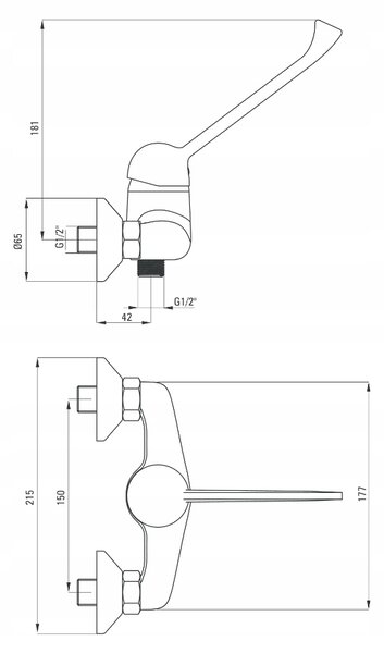 Clinica Deante Joko, robinet dus 150 mm cu maneta medicala, crom, BOJ_040C