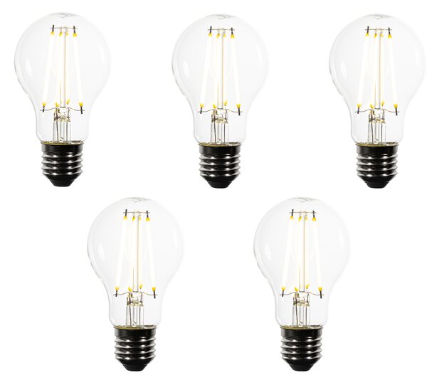 Set de 5 becuri LED E27 A60 transparente 2,2W 470 lm 3000K