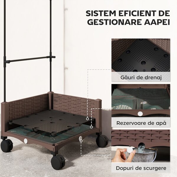 Outsunny Jardinieră Înălțată cu Spalier 20L, Pat de Grădină Înălțat pentru Exterior cu Roți Blocabile, Sistem de Autoirigare, Orificii de Drenaj pentru Plante Cățărătoare, Legume și Flori, Maro | Aosom Romania