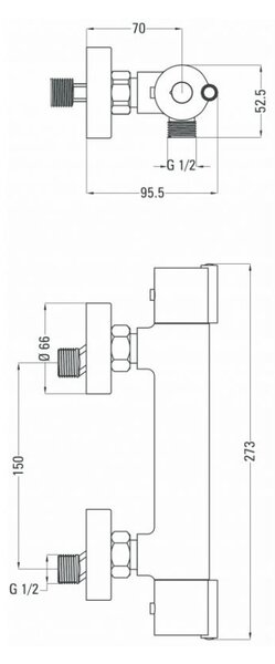 Deante Joko, baterie termostatica de dus 150 mm cu racord de jos, crom, BOJ_04BT