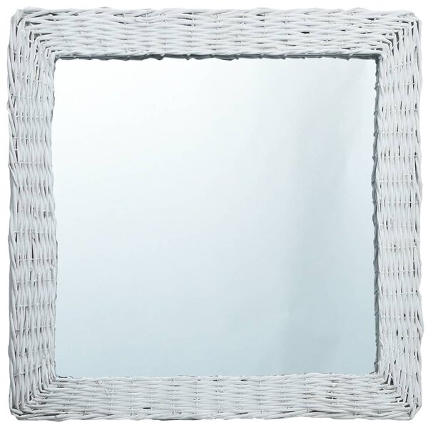 Oglindă, alb, 50 x 50 cm, răchită