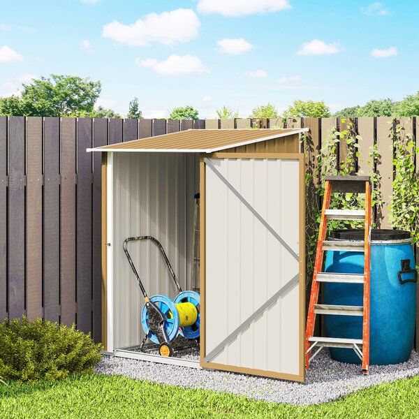 Outsunny Căsuță de Grădină 0.92m² din Oțel Galvanizat, Depozit pentru Unelte cu Ușă Blocabilă, Acoperiș Înclinat, 100x104x160 cm, Galben | Aosom Romania