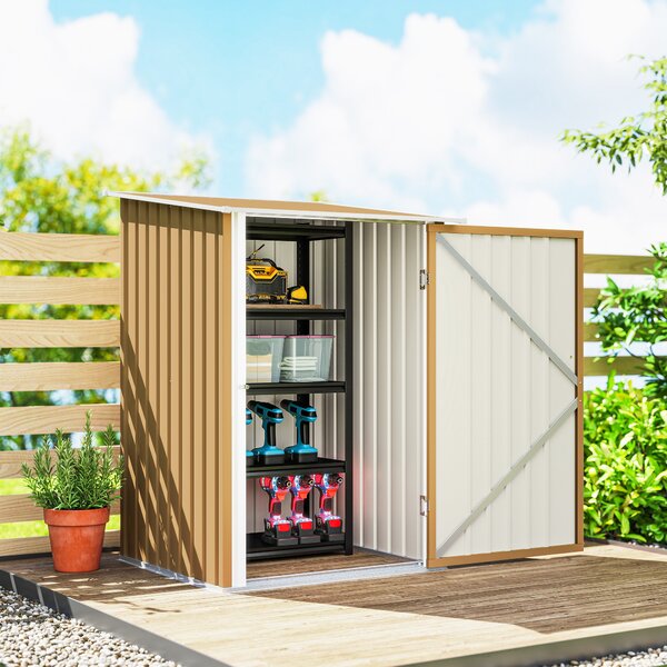 Outsunny Căsuță de Grădină 0.92m² din Oțel Galvanizat, Depozit pentru Unelte cu Ușă Blocabilă, Acoperiș Înclinat, 100x104x160 cm, Galben | Aosom Romania