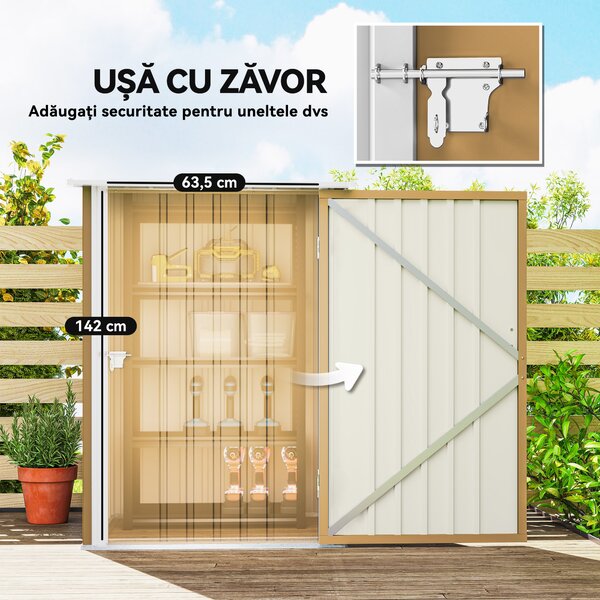 Outsunny Căsuță de Grădină 0.92m² din Oțel Galvanizat, Depozit pentru Unelte cu Ușă Blocabilă, Acoperiș Înclinat, 100x104x160 cm, Galben | Aosom Romania