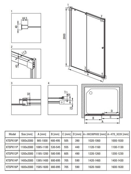 Deante Kerria Plus, usa de dus culisanta 100x200 cm, sticla transparenta 6mm, profil cromat, DEA-KTSP010P