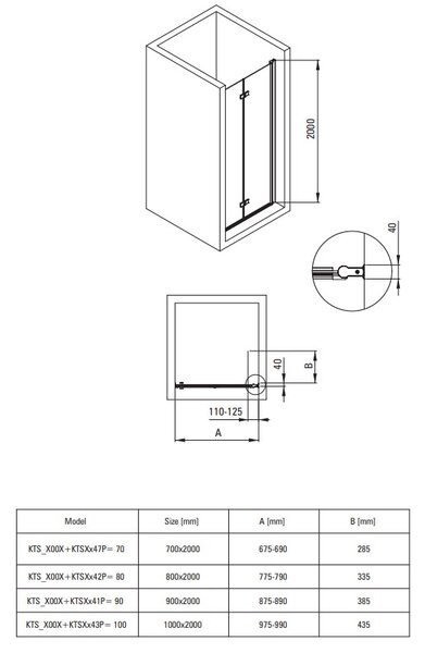 Deante Kerria Plus, usa de dus plianta in deschidere 80x200cm, sticla transparenta de 6 mm cu ActiveCover, profil cromat, KTSX042P