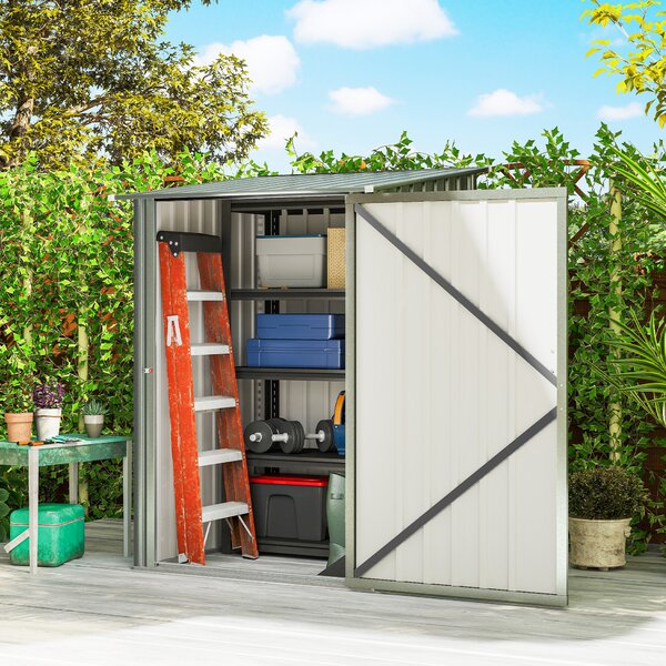 Outsunny Căsuță de Grădină 0,92m² din Oțel Galvanizat, Căsuță pentru Unelte cu Ușă Blocabilă și Acoperiș Înclinat, 100x104x160 cm, Argintiu Gri | Aosom Romania