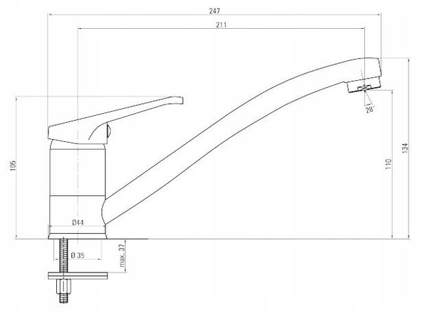 Deante Lobo, baterie pentru chiuvetă de sine stătătoare, crom, BYU_060M