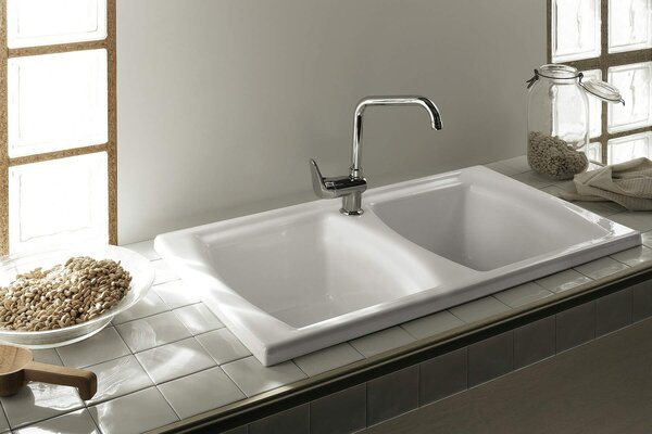 Deante Lusitano, chiuveta ceramica 860x500x240 mm + sifon, 2 camere, alb, ZCL_620N