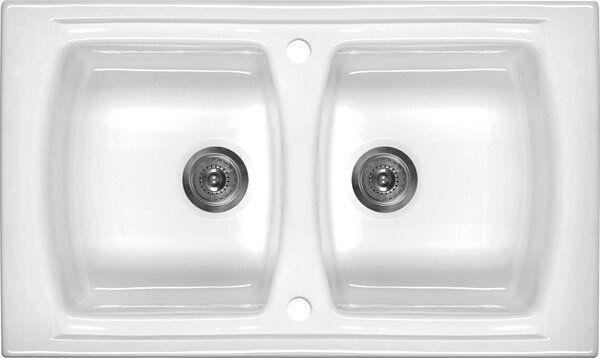 Deante Lusitano, chiuveta ceramica 860x500x240 mm + sifon, 2 camere, alb, ZCL_620N