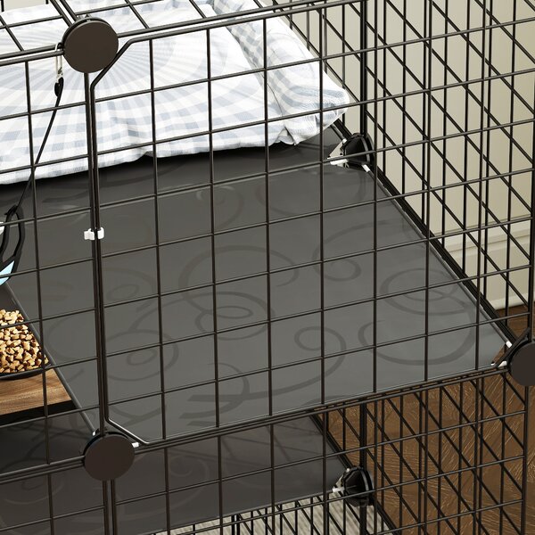 PawHut Cușcă pentru Pisici 105 cm de Interior, Recinto din Oțel cu 3 Uși, Design Personalizabil DIY pentru Pisoi, Spațiu pe 3 Niveluri cu Scări, Hamac și Platformă, Negru | Aosom Romania