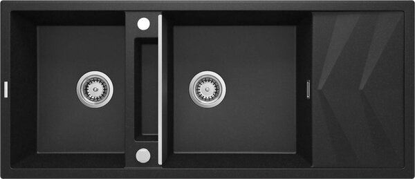 Deante Magnetic, chiuvetă cu 2 camere din granit cu scurgere 1160x500x224 mm, grafit metalic, DEA-ZRM_G213