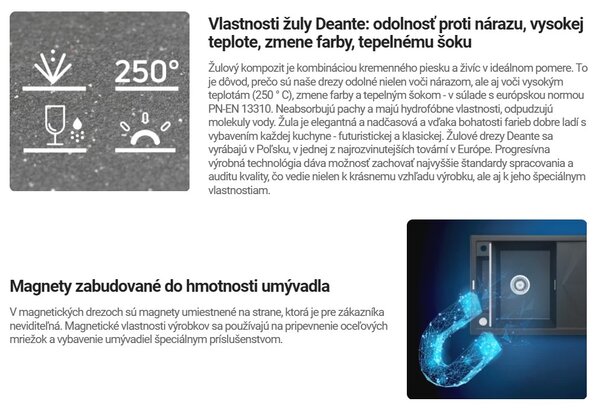 Deante Magnetic, chiuveta granit cu 2 camere cu scurgere 1160x500x224 mm, antracit metalic, DEA-ZRM_T213