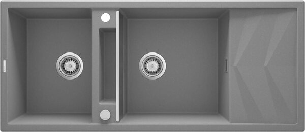 Deante Magnetic, chiuveta granit cu 2 camere cu scurgere 1160x500x224 mm, gri metalic, DEA-ZRM_S213