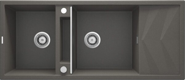 Deante Magnetic, chiuveta granit cu 2 camere cu scurgere 1160x500x224 mm, antracit metalic, DEA-ZRM_T213
