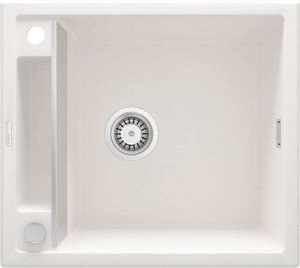 Deante Magnetic, chiuveta blat granit 560x500x219 mm, 3,5" + sifon care economisește spațiu, 1 cameră, alb, ZRM_A103