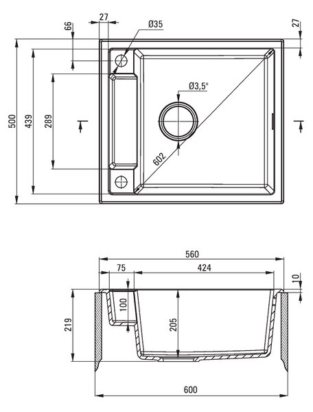 Deante Magnetic, chiuveta blat granit 560x500x219 mm, 3,5" + sifon care economisește spațiu, 1 cameră, alb, ZRM_A103