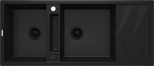 Deante Magnetic, chiuvetă din granit cu 2 camere cu scurgere 1160x500x224 mm, negru mat, DEA-ZRM_N213