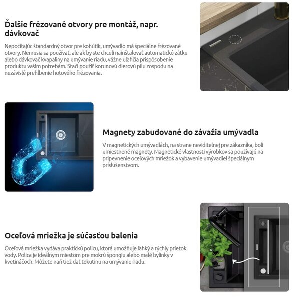 Deante Magnetic, chiuveta blat granit 690x500x219 mm, 3.5" + sifon care economisește spațiu, 1.5 camere, negru, ZRM_N503