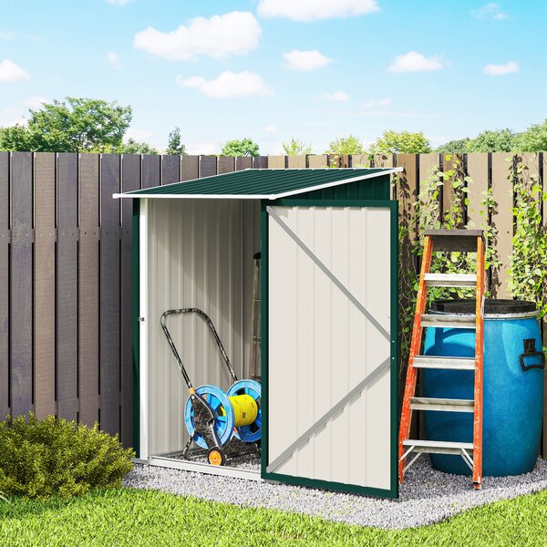 Outsunny Căsuță de Grădină 0,92m² din Oțel Galvanizat, Depozit pentru Unelte cu Ușă Blocabilă, Acoperiș Înclinat, 100x104x160 cm, Verde | Aosom Romania