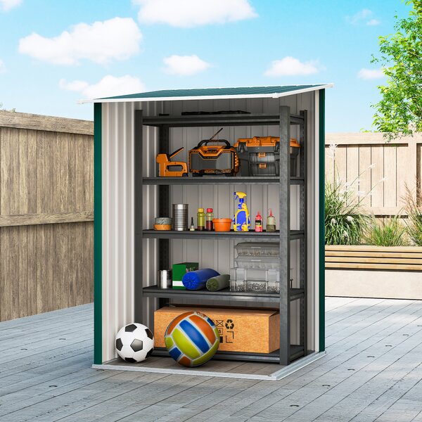 Outsunny Căsuță de Grădină 0,92m² din Oțel Galvanizat, Depozit pentru Unelte cu Ușă Blocabilă, Acoperiș Înclinat, 100x104x160 cm, Verde | Aosom Romania