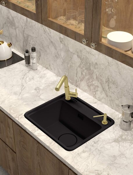 Deante Momi, chiuveta granit cu 1 camera 500x440x230 mm cu sifon economic, grafit, DEA-ZKM_G103