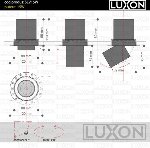 Spot retractabil, incastrat, fara rama VECTOR LIGHT alb LUXON