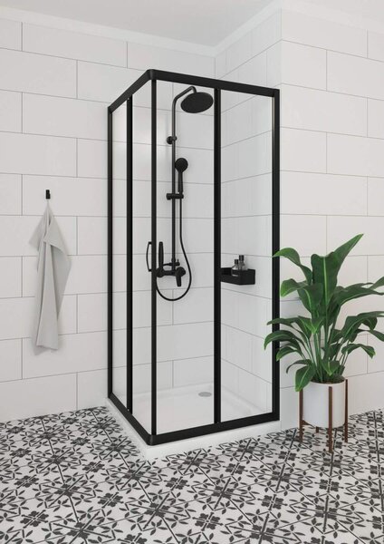Deante Neo Boro, set de duș cu robinet cu pârghie + cap de ploaie superior + cap de duș manual cu 3 funcții, negru mat, NER_N1RK
