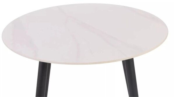 Masa rotunda de dining RION 90 cm cu blat ceramic, marmura alba