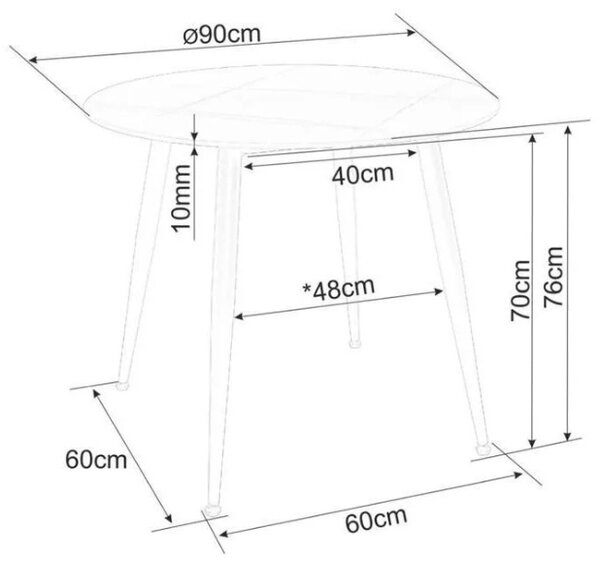 Masa rotunda de dining RION 90 cm cu blat ceramic, marmura alba