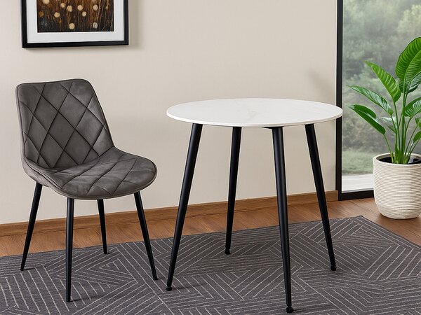 Masa rotunda de dining RION 90 cm cu blat ceramic, marmura alba