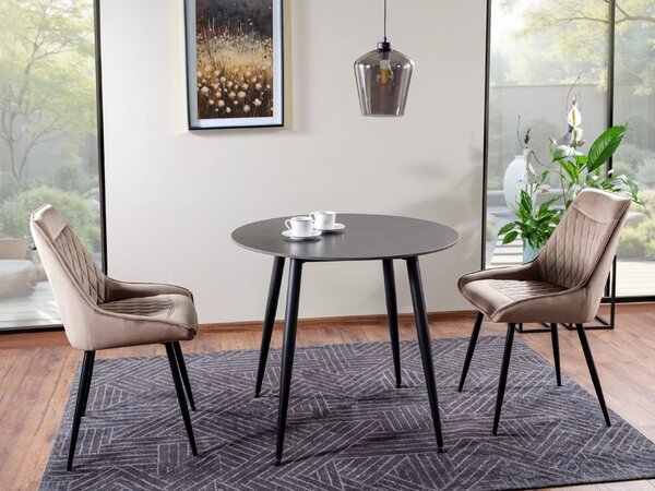 Masă rotundă de dining RION 90 cm cu blat ceramic, marmură neagră