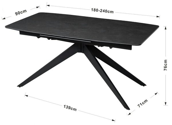 Masa extensibila COSMO, negru, sticla/ceramica/metal, 180/240x90x76 cm