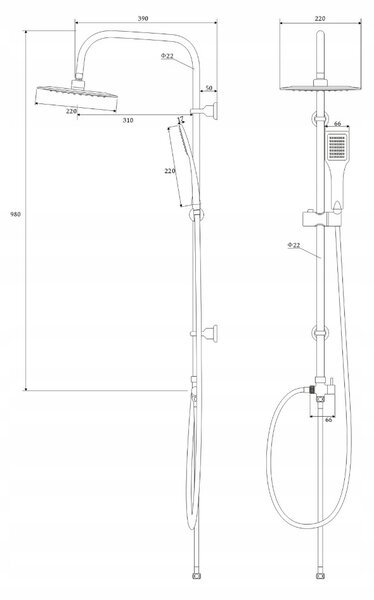 Deante Neo Vero, set de duș cu ploaie superioară și cap manual cu 1 funcție, crom, NBV_051K