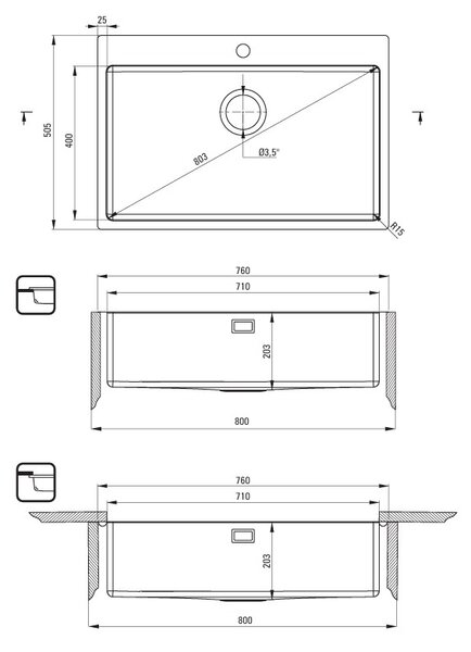 Deante Olfato, chiuvetă din oțel inoxidabil cu 1 cameră 760x505x203mm, oțel, DEA-ZPO_010C