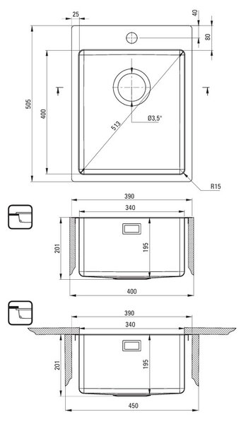 Deante Olfato, chiuvetă din oțel inoxidabil cu 1 cameră 390x505x200mm, auriu periat, DEA-ZPO_R10E