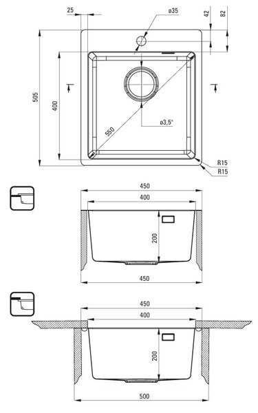 Deante Olfato, chiuvetă din oțel inoxidabil cu 1 cameră 450x505x200mm, auriu periat, DEA-ZPO_R10A