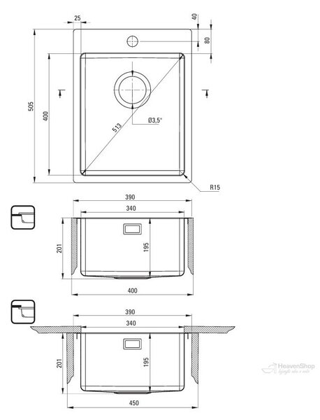 Deante Olfato, chiuvetă din oțel inoxidabil cu 1 cameră 390x505x200mm, oțel periat, DEA-ZPO_010E
