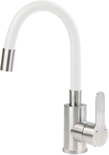 Deante Neo, baterie chiuveta cu brat flexibil h-310, alb-otel mat, DEA-BLU_W240