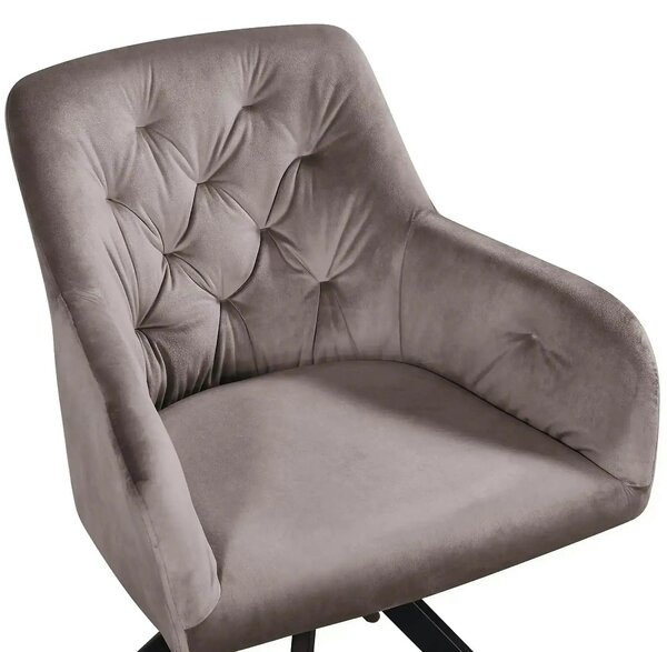 Scaun rotativ MAX, bej inchis/negru, stofa catifelata/metal, 61x61x85
