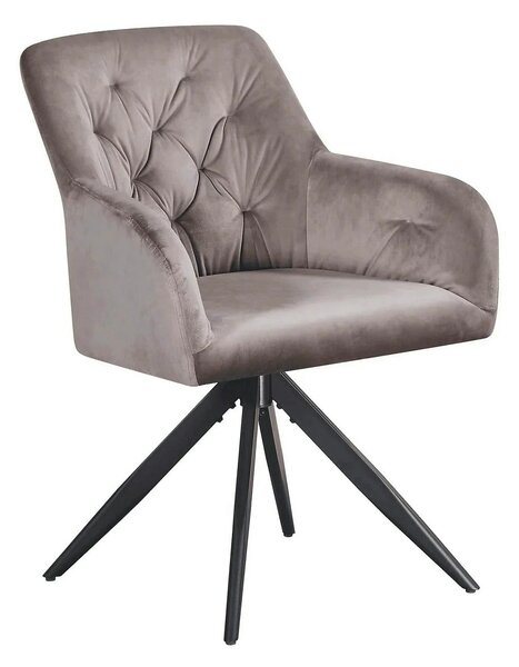 Scaun rotativ MAX, bej inchis/negru, stofa catifelata/metal, 61x61x85