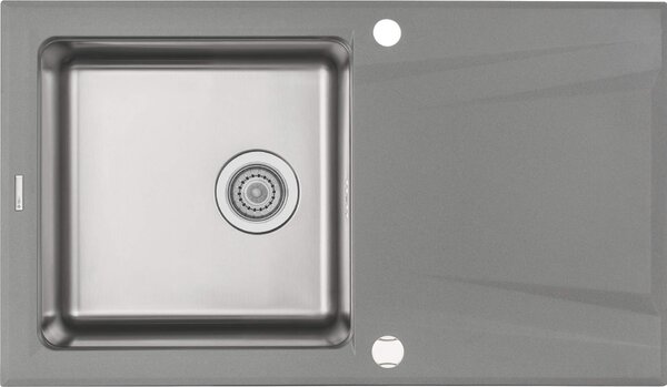 Deante Prime, chiuvetă din granit-oțel inoxidabil 860x500x220 mm, 3,5" + sifon care economisește spațiu, 1 cameră, gri metalic, ZSR_S113