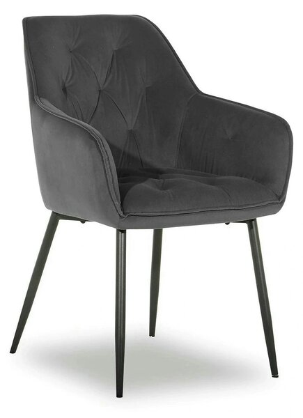 Scaun BEL NEW, gri inchis/negru, stofa catifelata/metal, 58x63x86 cm