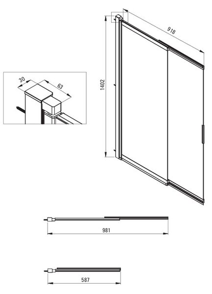 Deante Prizma, paravan de baie 100x140 cm cu glisant, aripă rotativă, sticlă transparentă de 5 mm, profil auriu mat, DEA-KTJ_R73R