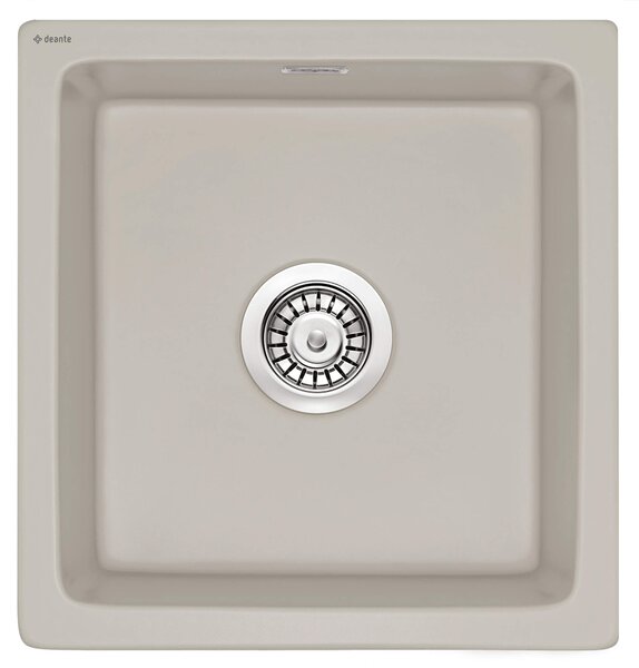 Deante Sabor, chiuveta ceramica 475x450x215 mm B/O + sifon cu economie de spatiu, 1 camera, bej mat, ZCB_C103