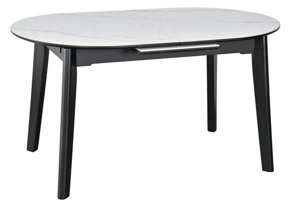 Masa extensibila ARES, alb cu efect de marmura/negru, ceramica/metal