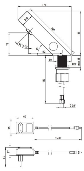 Deante Sense, robinet pentru chiuvetă fără atingere cu control al temperaturii, alimentare 230/6V, negru mat, DEA-BQR_N29V