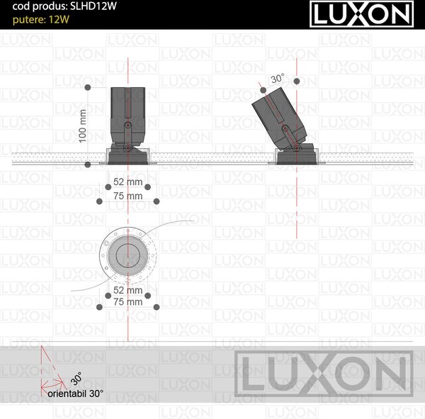 Spot invizibil, incastrat, fara rama HALO DOT 12W negru LUXON