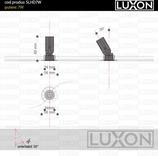 Spot invizibil, incastrat, fara rama HALO DOT 7W negru LUXON