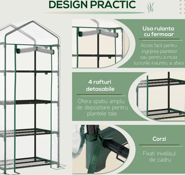 Outsunny Sera pentru Balcon Compacta cu 4 Rafturi pentru Plante, Sera pentru Gradina cu Acoperis din PVC Transparent, 70x50x160cm | Aosom Romania